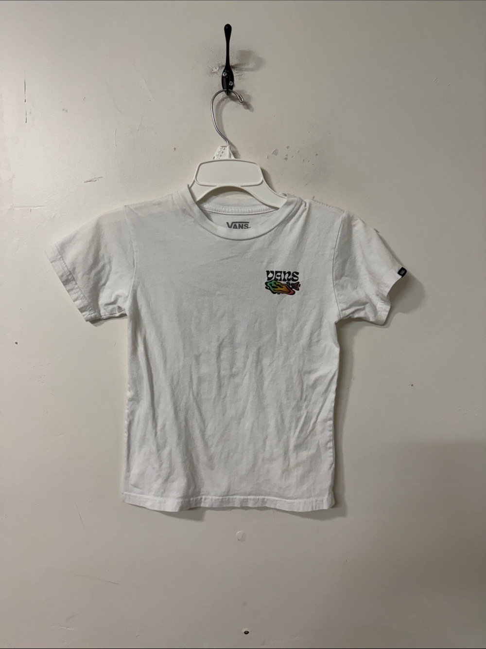 Vans White Short Sleeve Tee with Small Multicolor Chest Logo